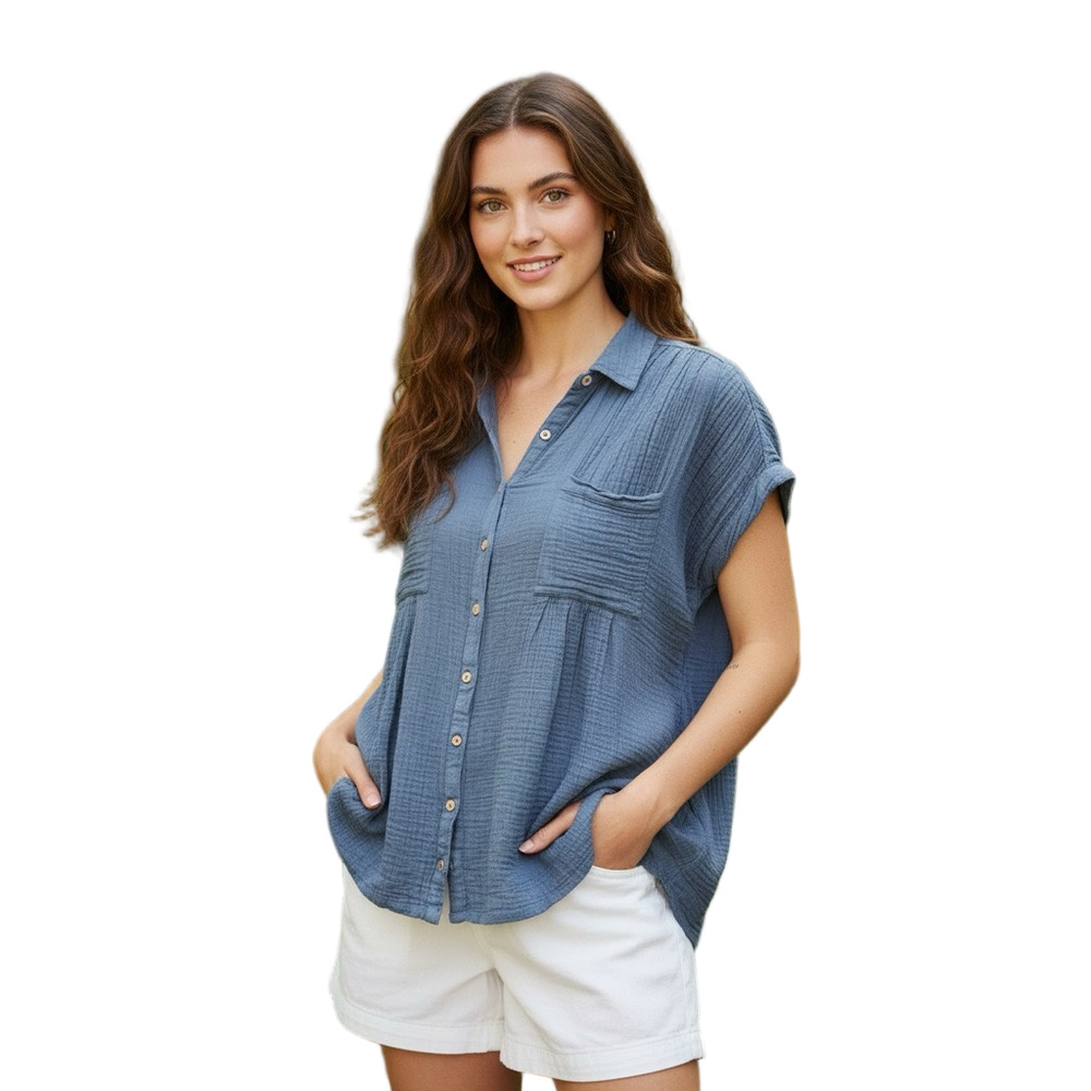 Free People 100% Cotton Slate Blue Button-Down Tunic Shirt Size XS